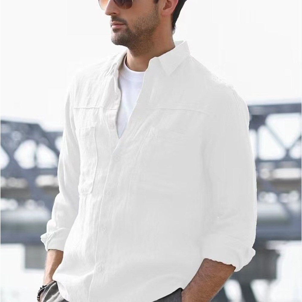 Elegant White Men's Casual Button Down Shirt